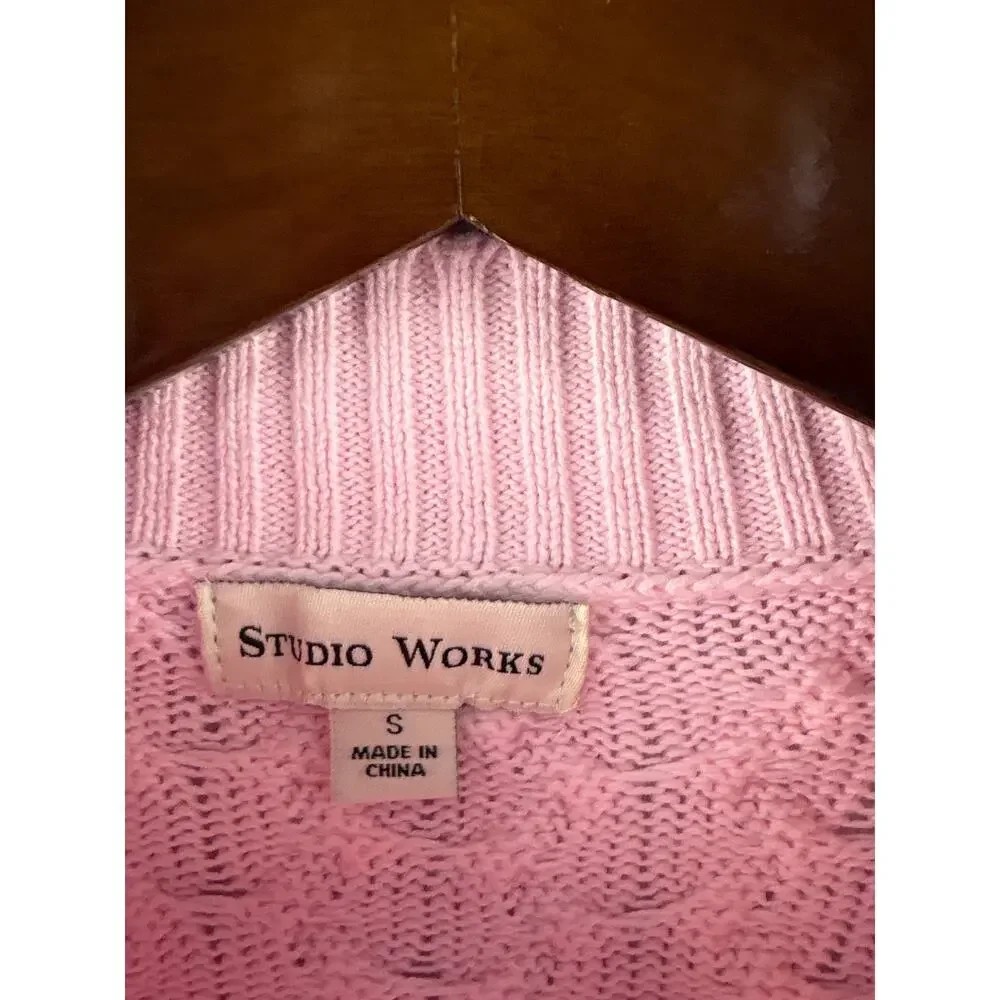 Women’s Studio Works Small Light Pink Cable Knit Sweater